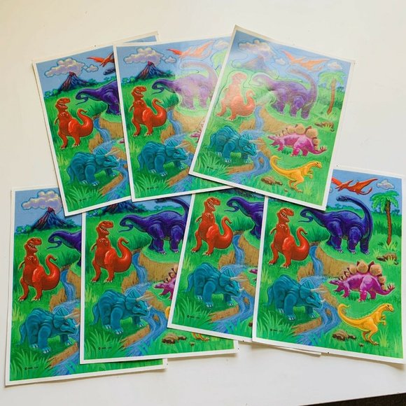 Vintage Hallmark Dinosaur Stickers 7 Sheets T Rex Stegosaurus Brachiosaurus - Picture 1 of 3